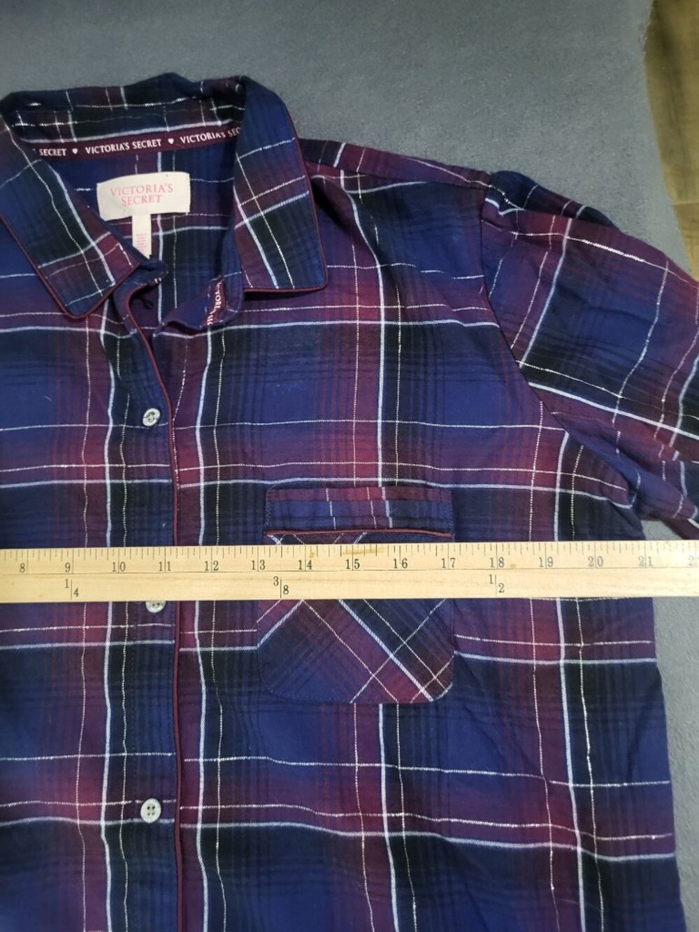 Victoria's Secret Women's SZ LG Purple navy Plaid Flannel LS Pajama Set y2k - Picture 9 of 9